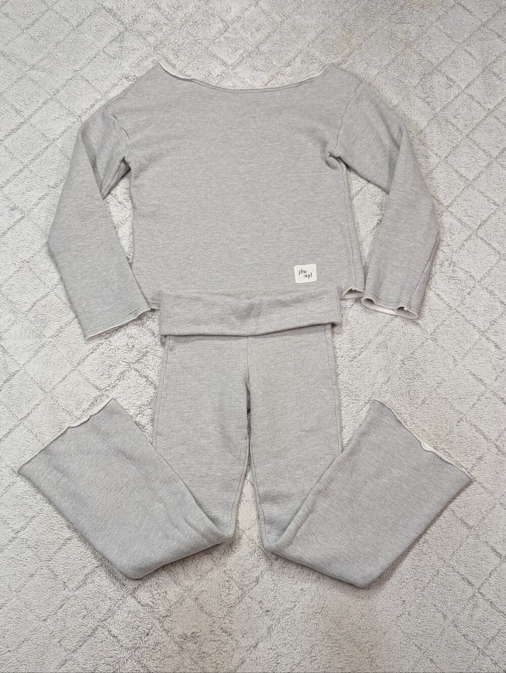 Phe Phe Sweatshirt Set Womens XS Gray Heather Off Shoulder 90s Flare Sweatpants